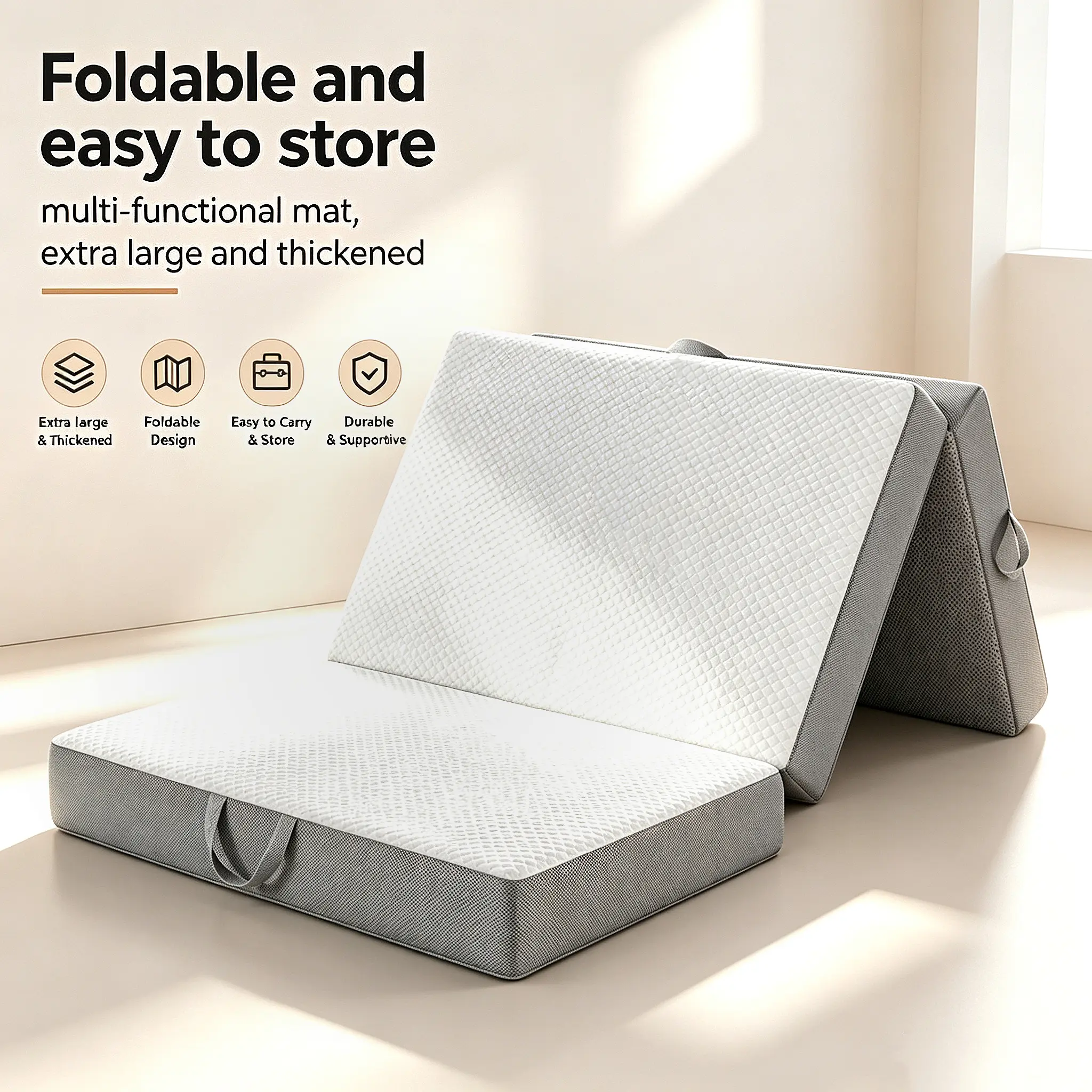 【Back to School】 Memory Foam Mattress Portable Floor Bed for Indoor and Outdoor Foldable Mat with Foldable, Washable Cover for Travel, Camping and Yoga Sleeping Mat summerwins,summerwins,back to school,back to school shopping,College Essentials