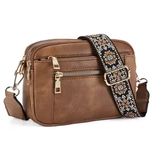 Vintage Satchel Crossbody Bag - Quilted PU Leather with Zipper Closure wide strap bag purse design