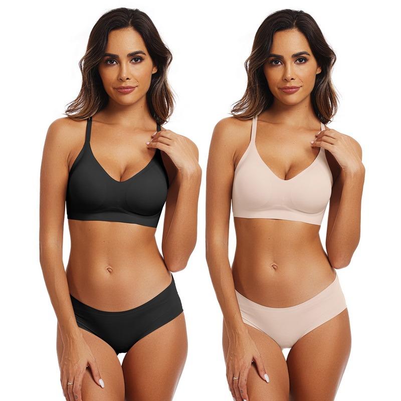 OEAK 2PCS Women Jelly Bras Breathable Adjustable Wireless Full Coverage Soft Everyday Seamless Bra No Underwire Comfort Bras Set