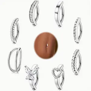8pcs Belly Button Ring for Women CZ Heart Butterfly Belly Button Piercing Simple Reverse Navel Barbell Rings Body Piercing Jewelry, Christmas Gifts, Wedding Gifts outdoorfun