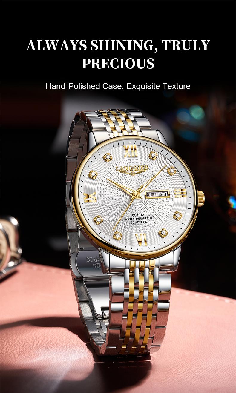 LANGQIES Elegant Multi-Function Men's Watch with Original Swiss Movement, featuring Dual Calendar, 42mm Dial, Sapphire Crystal, Stainless Steel Band, and Luminous Water-Resistant Design. LANGQIES Elegant Multi-Function Men's Watch with Original Swiss Movement, featuring Dual Calendar, 42mm Dial, Sapphire Crystal, Stainless Steel Band, and Luminous Water-Resistant Design.