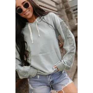 University Hoodie- Wonderstruck Blue | Womenswear Sweatshirt | Lace Trim Detail Blue | Stretchy Casual Comfortable | Plus Size