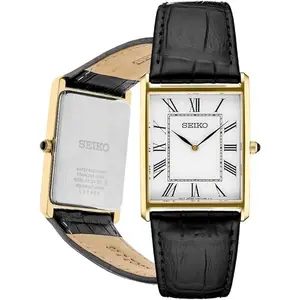 Essentials Watch for Men - Essentials - Water Resistant with Stainless Steel Rectangular Case and Leather Strap