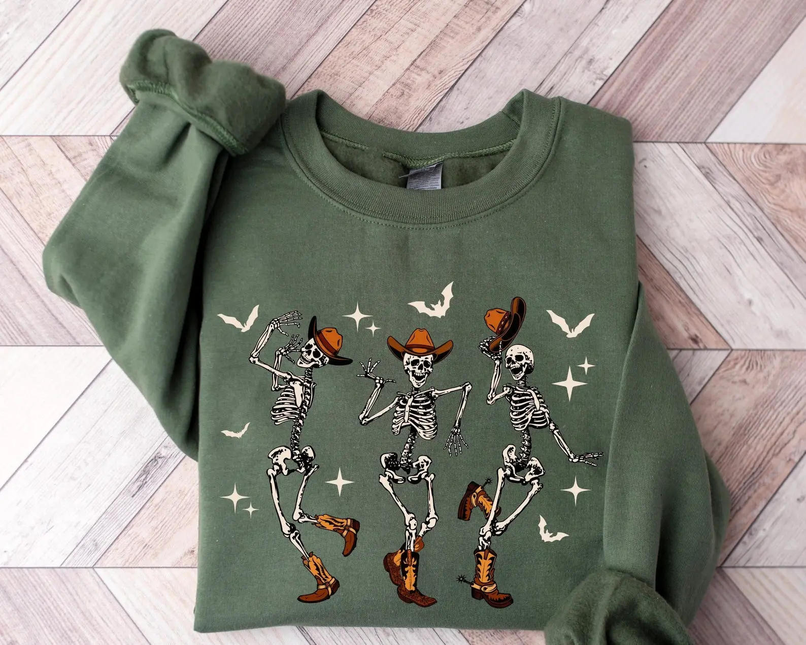 Cowboy Skeleton Halloween Sweatshirt, Dancing Skeleton Western Graphic Crewneck, Spooky Country Fall Sweatshirt for Women