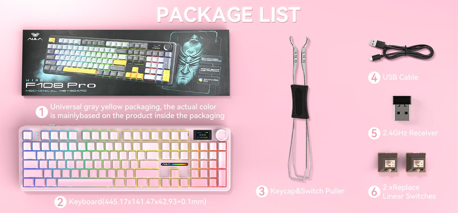 AULA F108 PRO，Full Size Wireless Gasket-mounted Gaming Keyboard with Screen and Knob Smart Screen NumPad Tri-Mode RGB Backlit Hot SwappableCustomize Keyboard E-Sports Office ComputerAccessories