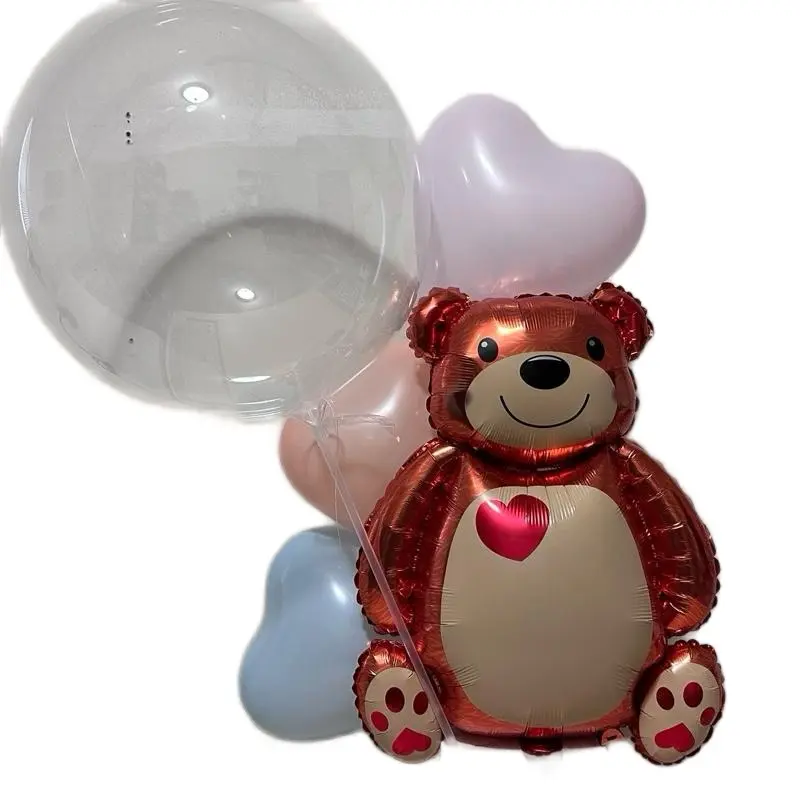 Bobo Bear Bouquet Balloon Celebration Gift with Red Heart Design & Balloons for Special Occasions