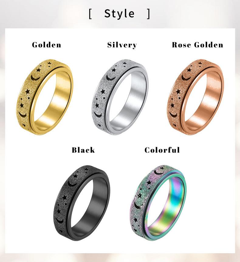GGIRL Stainless Steel Fidget Rings for Anxiety for Women Men Charm Frosted Moon Star Spinner Ring 6mm Multi-colour Ring Thumb Ring Size 6-12 Stress Relieving Elegant Design Durable Material,Ideal Creative Daily Jewelry Gift