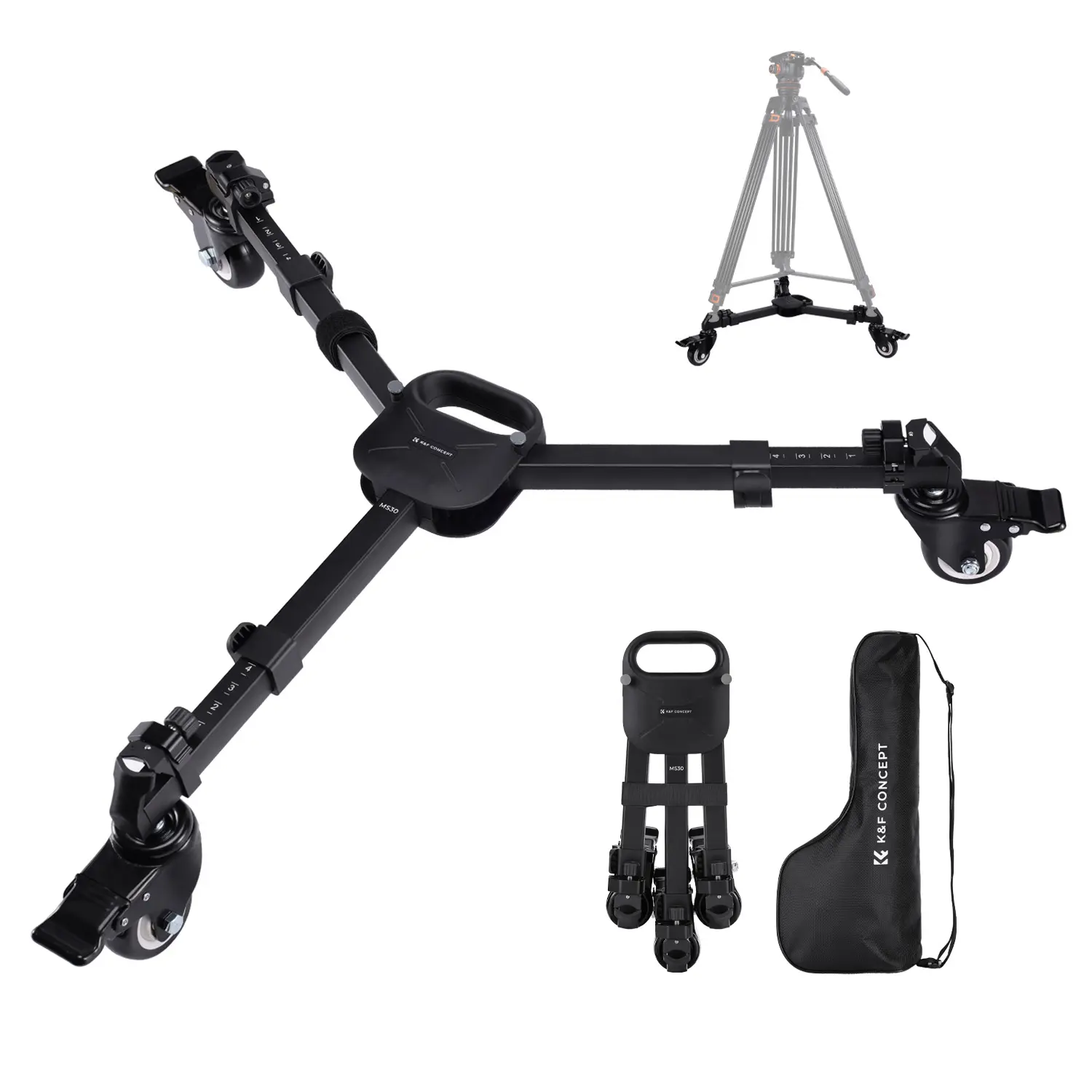 K&F CONCEPT Photography Tripod Dolly, Heavy Duty with 3" Rubber Wheels 44lbs Capacity, Compact Video Tripod Dolly with Adjustable Legs and Carry Bag for DSLR Cameras Camcorder