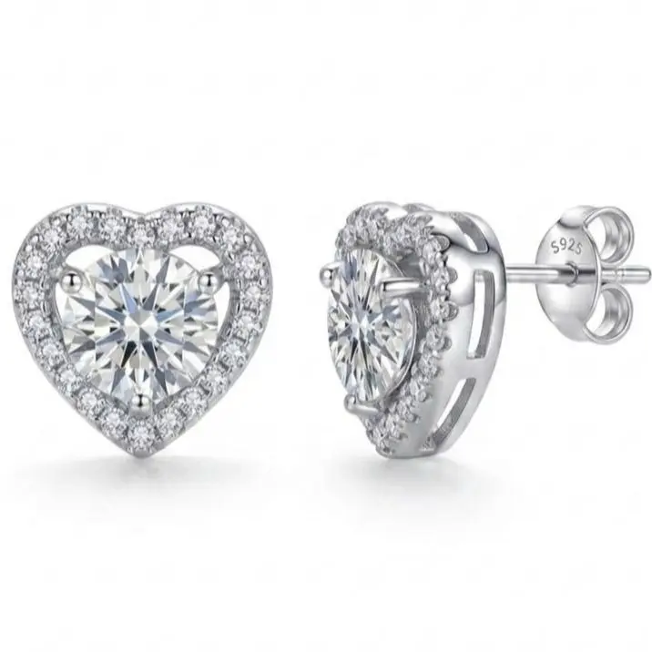PERITIME 1CT Heart CZ Halo Stud Earrings for Women, S925 Sterling Silver, Y2K Accessories, Tarnish Proof Jewelry, GF Gift, Graduation Gifts for Girls, Luxury Romantic Gift Jewelry