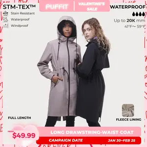 PUFFIT STM-TEX ST200 Long Length Ultra Waterproof Raincoat WITH Warm Brushed Lining And Drawstring Waist, High-Density Water-Resistant Material & Plush Lining Machine Washable,Shell Jacket,Spring