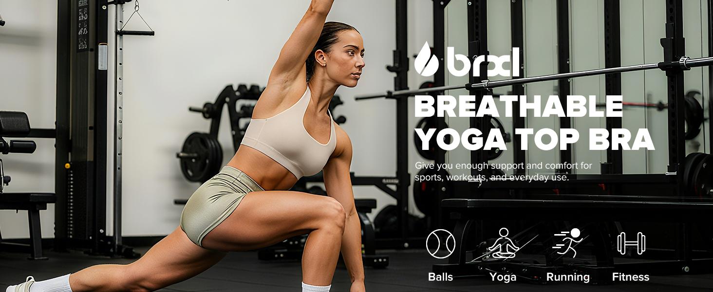 BRXL Womens Halter Sports Bra Adjustable Straps Open Back Workout Top Padded Crop Tank Top Gym Yoga Bra with Removable Padded Lightweight Racerback Design Sweat Wicking for Training Fitness Running