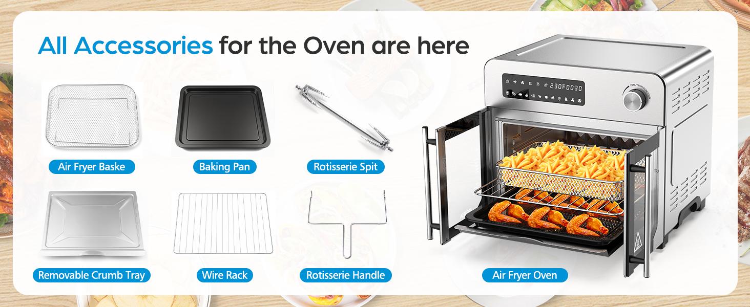 OSTBA French Door Air Fryer Toaster Oven Combo, Airfryer Convection Oven Countertop 10-in-1 Combo, 30% Faster 90% Less Oil, 102 Recipes & 7 Accessories Included 24 QT Stainless Steel