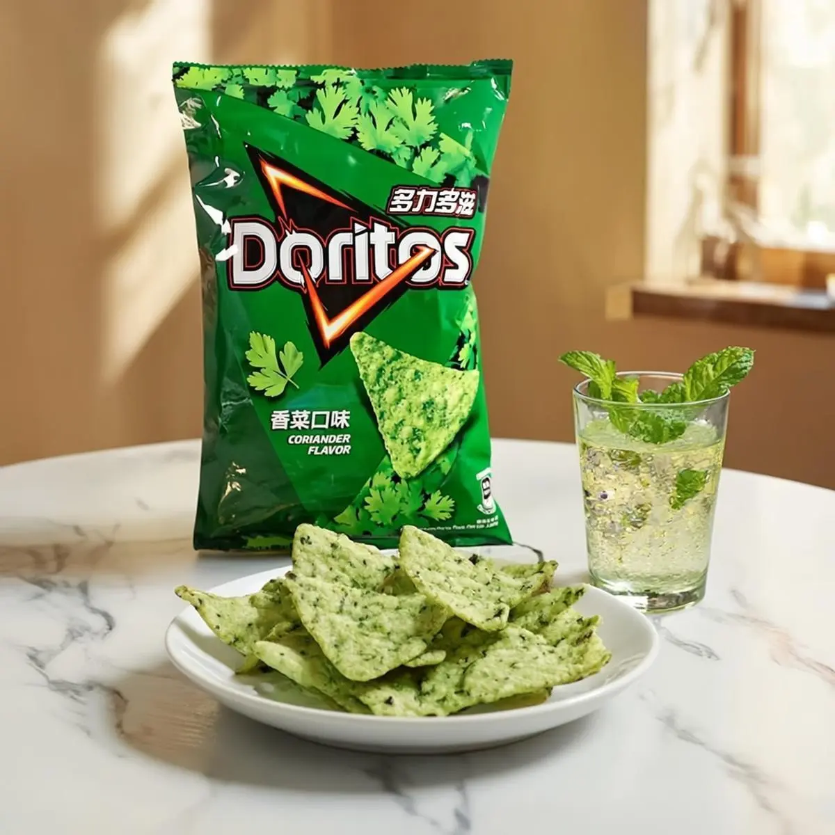 Doritos Cilantro/Coriander Coriander Flavor Tortilla Chips - Taiwan Limited Edition "Weird Flavor!" Green Snacks, 68g