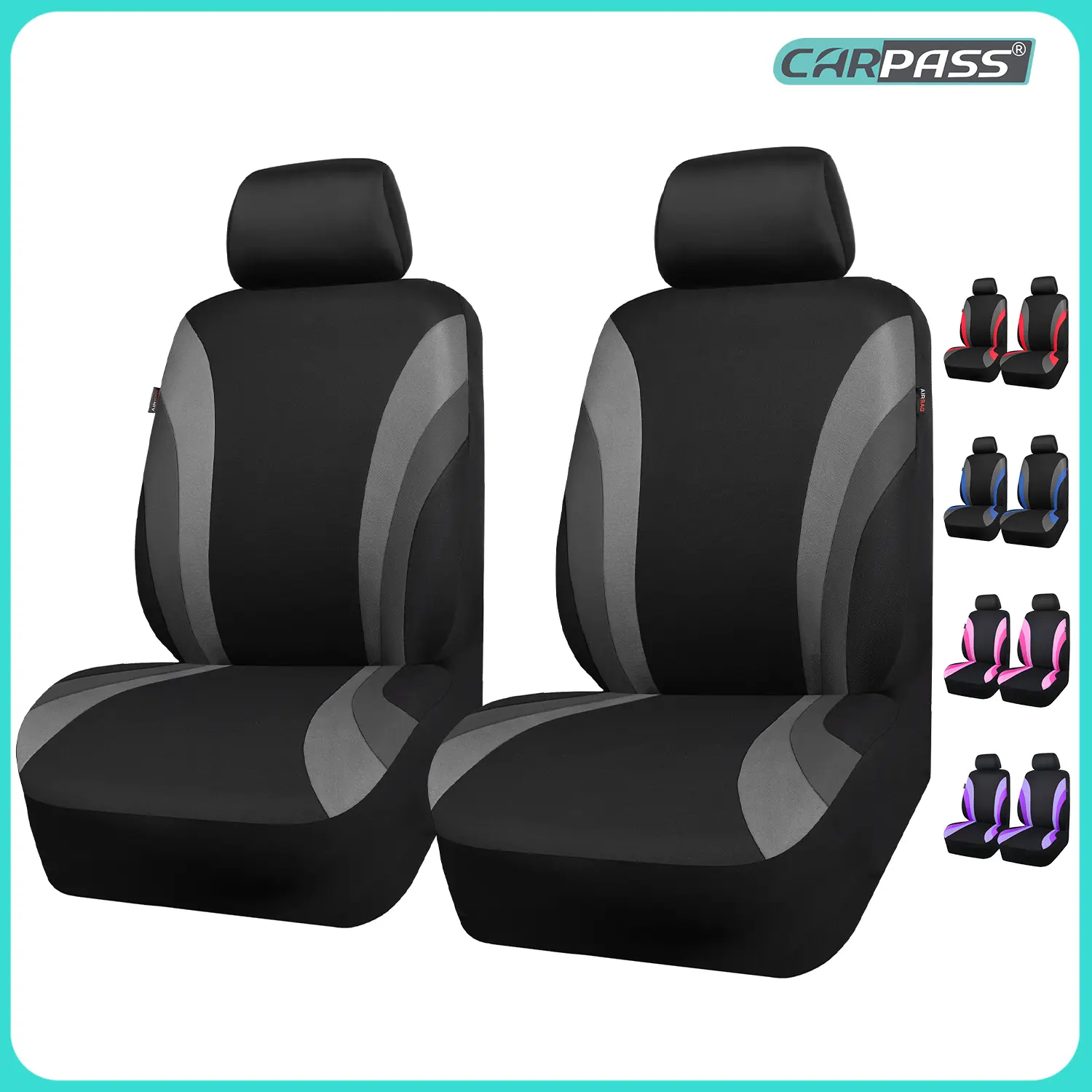 CAR PASS Breathable Sporty Front Seat Covers, Comfortable Car Seat Covers for Two Front Seats, Airbag Compatible, Universal Fit for Sedans, Cars, Vans, SUVs, Trucks