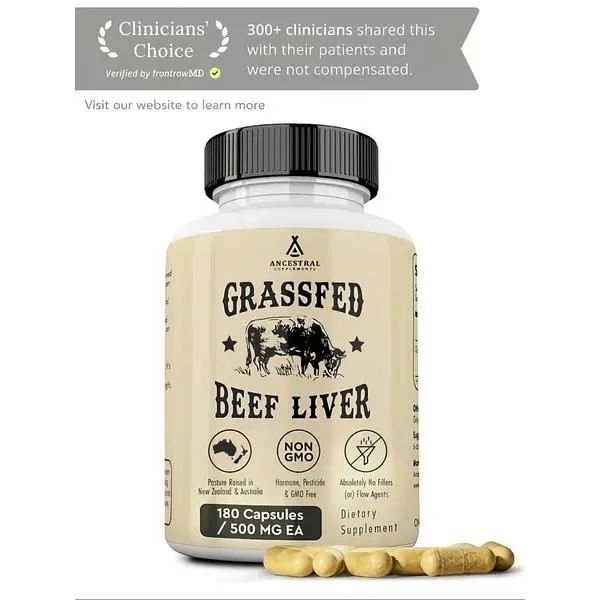 Ancestral Supplements Grass-Fed Beef Liver Capsules – Nutrient-Dense, Freeze-Dried, 180 Count  Gut Healthy Booster