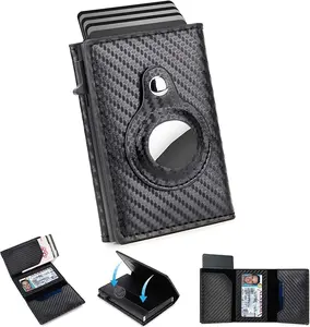 Mens Smart Wallet with Airtag Holder, New Year's Gift, Birthday Gift, Gift for Men, Gift for Dad, Husband,Leather, Slim, Carbon Fiber, Minimalist -9-14 Card Capacity IID Window | Cash Slot| Anti-theft
