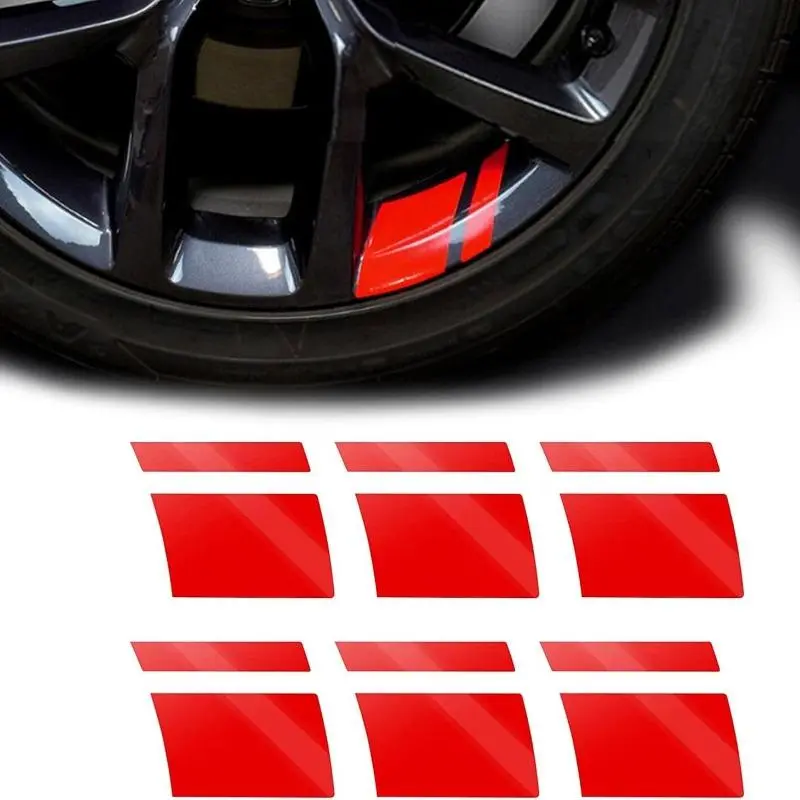 6-Pack Red Car Reflective Stickers, Universal Auto Accessories Wheel Rim Stripe Decals, Easy Apply Decal Film for 18-21 in Wheel Decor & Vehicle Exterior Decoration