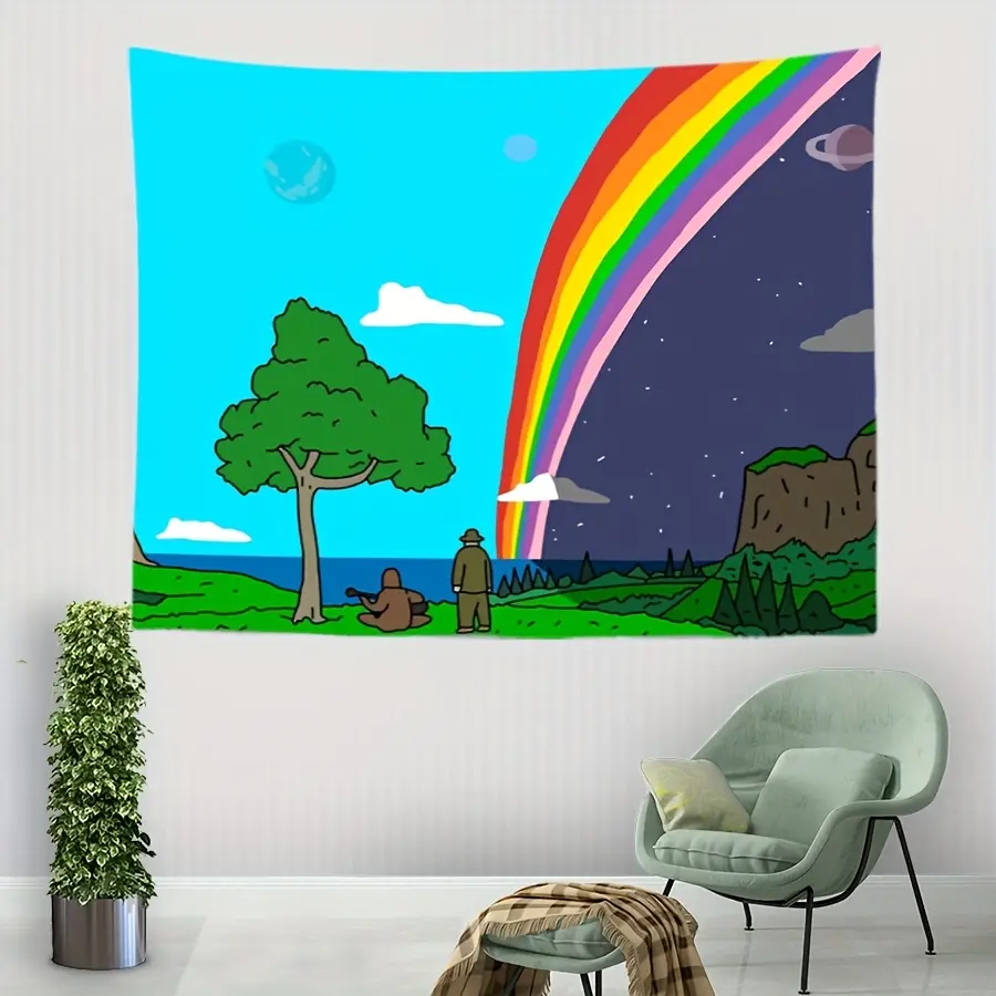 Classic Big Lez Show Cartoon Print Landscape Tapestry - Durable Synthetic Polyester Hangable Wall Hanging with Rainbow Design, Home Inspo Room Art for Bedroom Indoor Decor (Indoor Use Only)