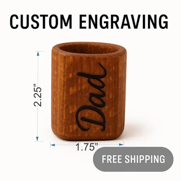 Genuine Redwood Custom Engraved Shot Glass - 1.5oz Standard Size, Handcrafted Hand-Finished Beautiful Wood Grain, Lightweight Durable Kitchen Drinkware, for Birthday, Father’s Day & Christmas Presents, Custom Engraving