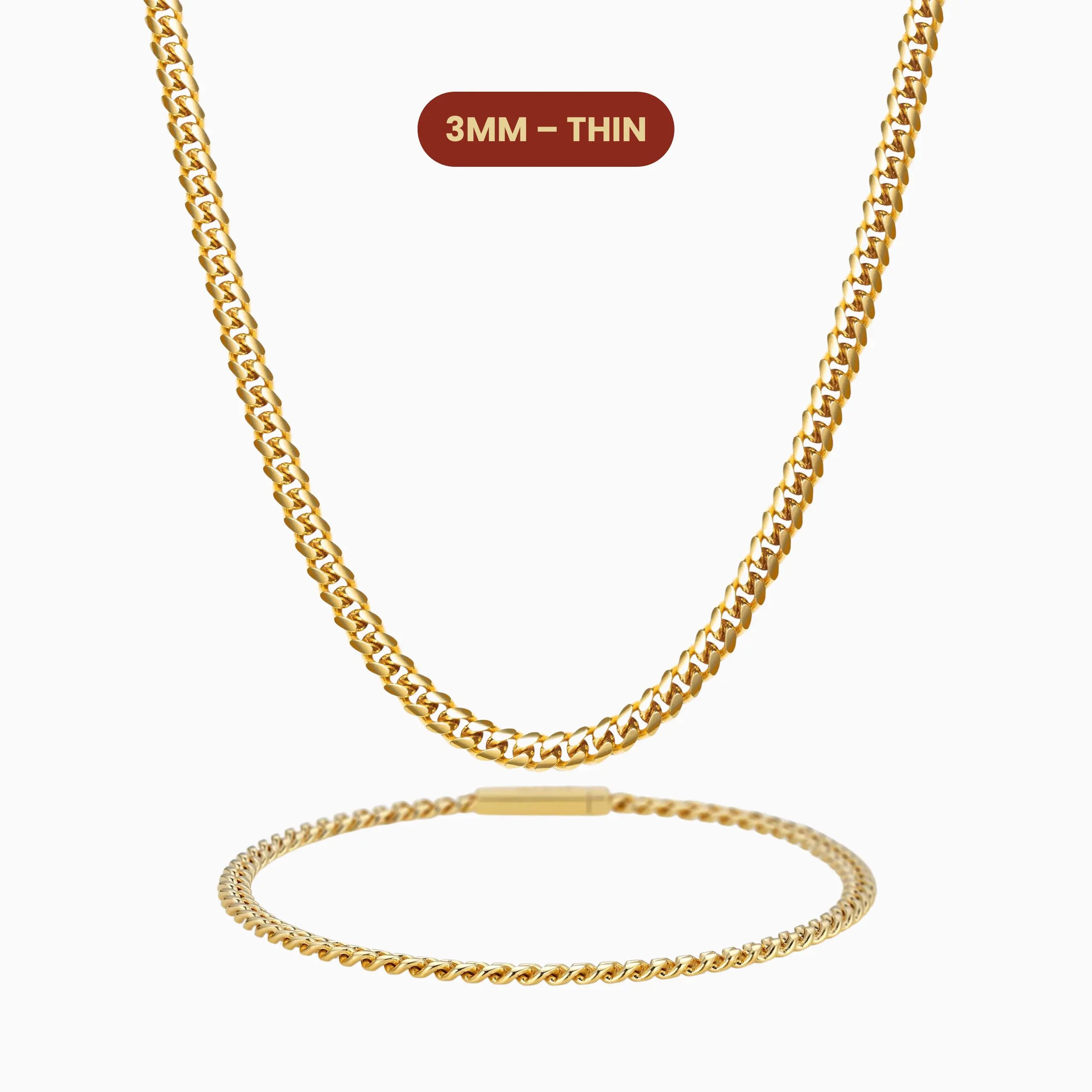 JAXXON Cuban Set 3mm - Gold - Waterproof - Box Clasp - Bundle & Save