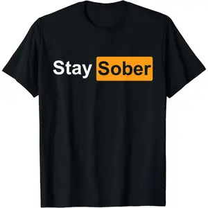 Minimalist Style Casual Cotton Short Sleeve Letter Print "Stay Sober" T-Shirt for Men Black Fabric Menswear