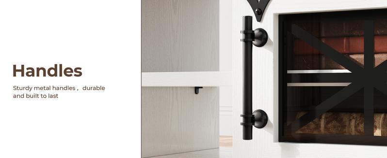 IRONCK 48'' Coffee Table with Sliding Barn Doors, Rustic Center Table with 6 Large Storage Space, Glass Doors and Adjustable Middle Shelf, Farmhouse Coffee Tables for Living Room