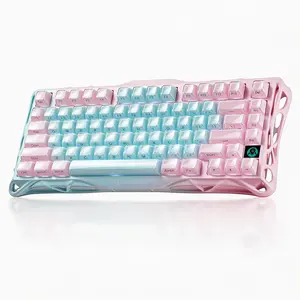 GravaStar Mercury K1 Lite 75% Blue Wireless Creamy Keyboard, Mechanical Gaming Keyboard 75% Gasket Hot Swappable with Pre-Lubed Linear Switches, RGB Backlit, Pink creamy keyboard