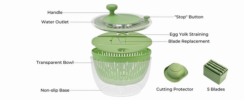 SUSTEAS 5-in-1 Salad Prep Station Green Durable Steel Chopping Basket with Strainer for Efficient Salad Fruit & Meal Prep Kitchen Utensil