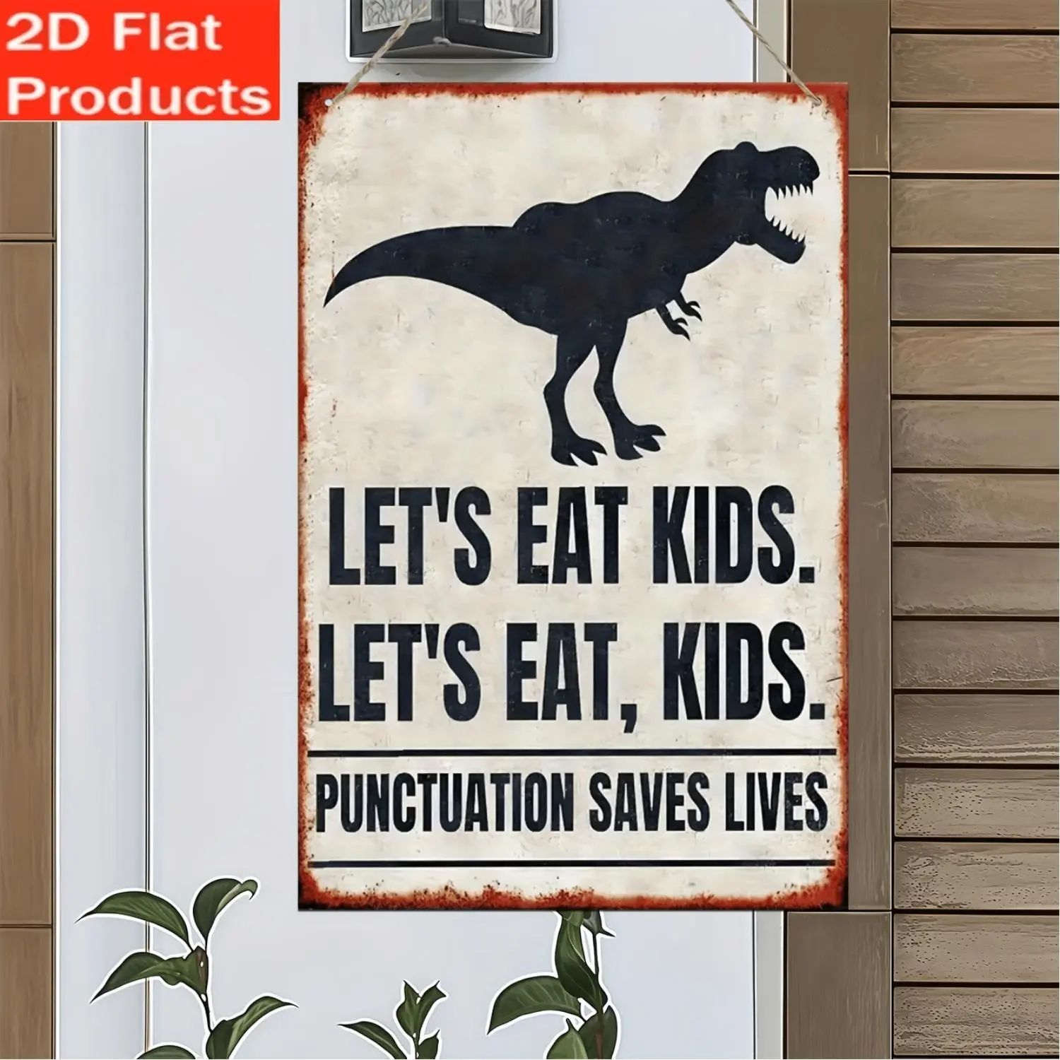 2D Flat Decorative Plaque And Ornament - Vintage Square Wooden Sign Saying 'Let'S Eat, Kids' with 2D Printing, Fun Wall Art Decoration Suitable for English Classrooms, Gifts for High School And Middle School Teachers, Back-To-School Decor