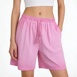 Women's loose-fitting retro cotton padded shorts, gradient color, relaxed casual sporty style, with drawstring pockets, women's shorts, summer bottoms
