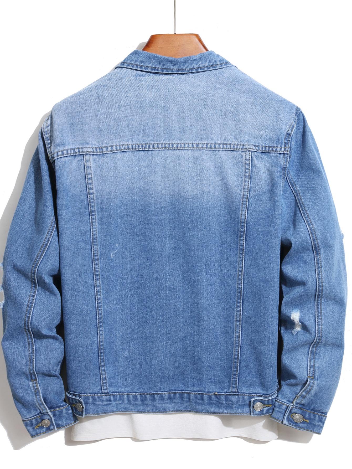 Stylish Streetwear Men Ripped Distressed Slim Denim Jacket Male Casual Jean Jacket Coat Menswear Tops Long Sleeve SpringStatements