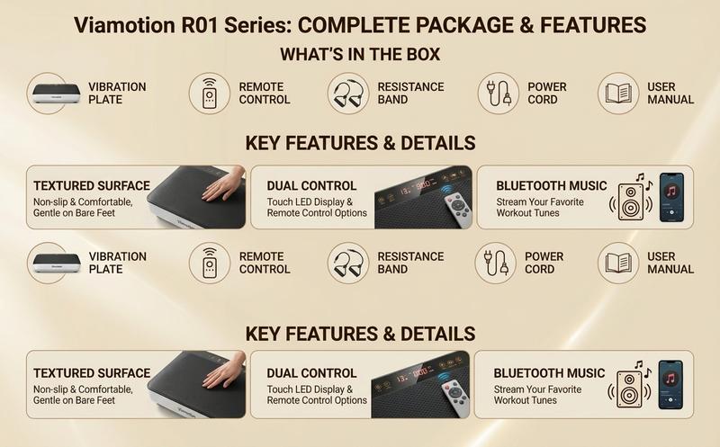 Viamotion Vibration Plate for Seniors & Home Relaxation, Low-Noise 150W Motor, 1-99 Speed Levels, Bluetooth Music, Safe Dual Voltage Protection, LED Display, Perfect Gift for Elders