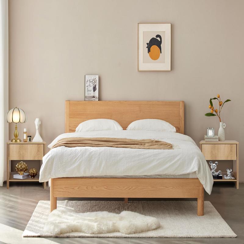 Giratree 2 Piece Mid-Century Modern Nightstand Set, Farmhouse Bedroom Nightstand, Small Side Table with Storage, Recessed Cabinet Wood Nightstand