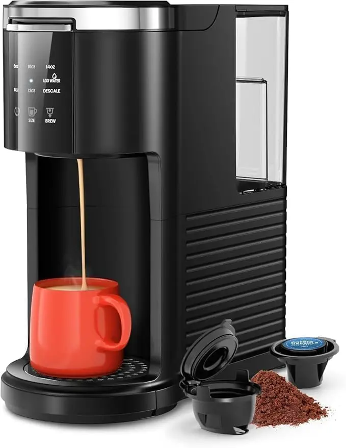 Xbeauty Coffee Machine K-Cup Pods & Ground Coffee Maker, Latte and Cappuccino Maker, 5 Brew Sizes, 14 Oz Max with 40 Oz Removable Water Tank, Black summerwins,summerwins