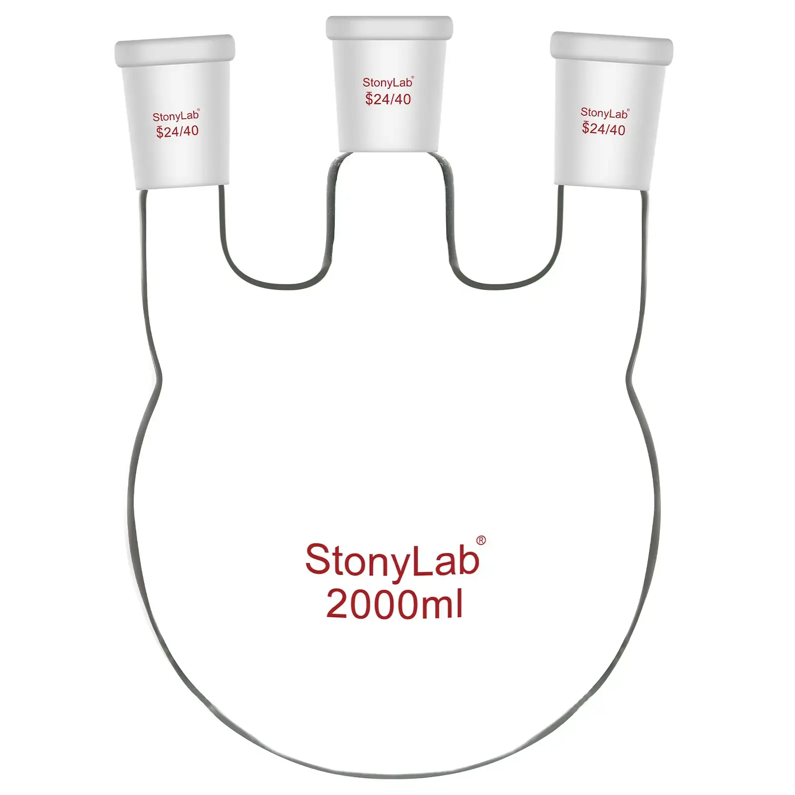 3 Straight Neck Round Bottom Flask, 24/40 Joints, 250-2000ml