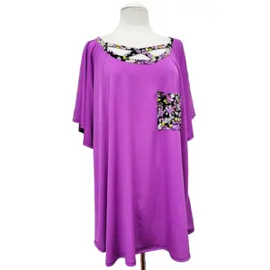 100 CP {Ease of Petals} Purple Criss-Cross Tunic w/Floral Trim EXTENDED PLUS SIZE 3X 4X 5X  TRUE TO SIZE!!