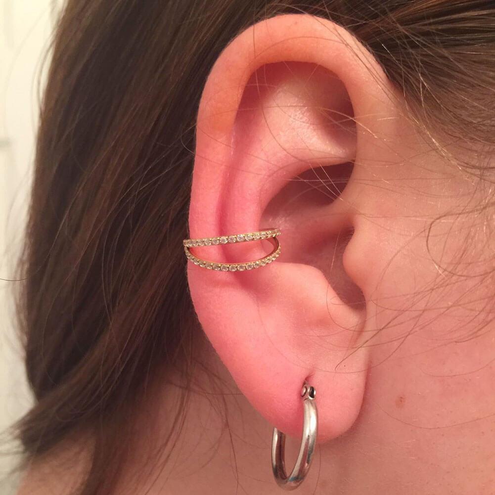 Oufer Halloween 20G AAA+ Grade CZ Hinged Double Row Nose Nostril Piercing Hoop Ring 316L Stainless Steel 5mm-12mm Inner Diameter for Conch Helix Lobe Tragus Cartilage Jewelry