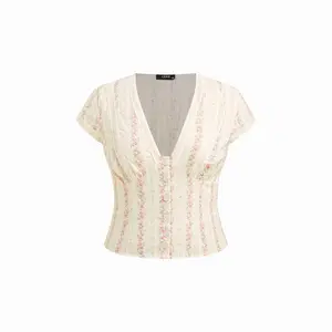 Cider Floral V-neck Crop Blouse Curve & Plus