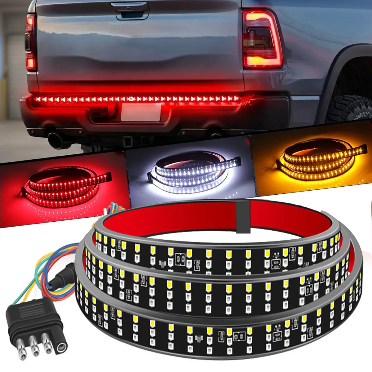 Upgrade Tailgate Light Bar 60 Inch Triple Row Tail light bar for Pickup Trailer SUV RV VAN Sequential Brake, Reverse & Turn Signal, Waterproof Plug & Play Truck ,Summer Vibe