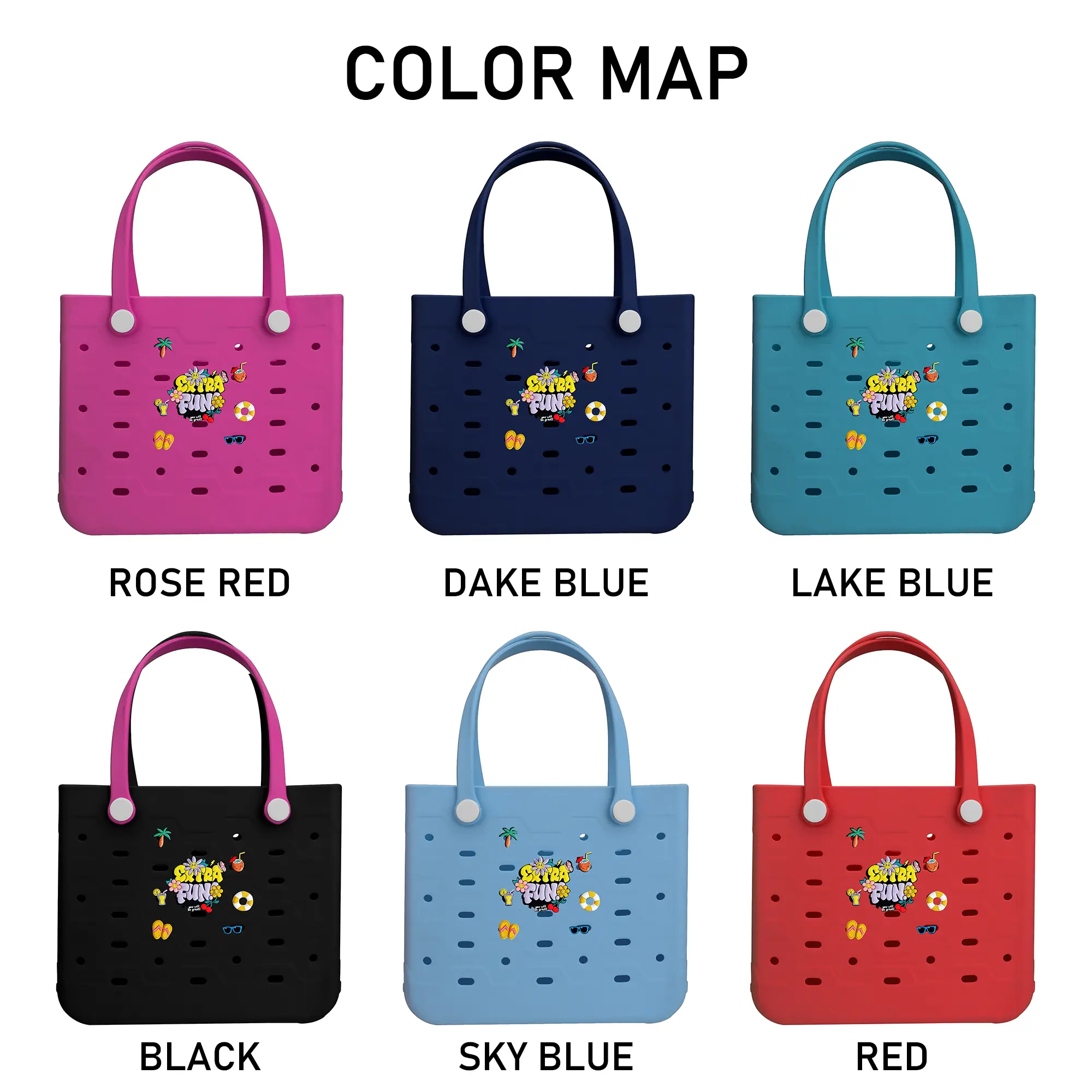 Women's EVA Tote Bag for Vacation- Large Capacity Beach Shoulder Bag - Lightweight Waterproof Bags with Decorative Accessories - Unisex Tote for Boat, Pool