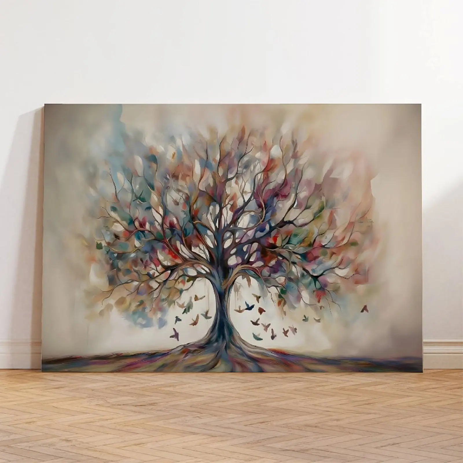 Extra Large Tree of Life Canvas Print - Abstract Yggdrasil Painting Wall Art - Art Deco Classic Contemporary Style - Geometric Pattern - For Spring Summer Seasons - Kitchen Bathroom Living Room Bedroom Decor Hand Drawn Artwork wall decor poster wall art