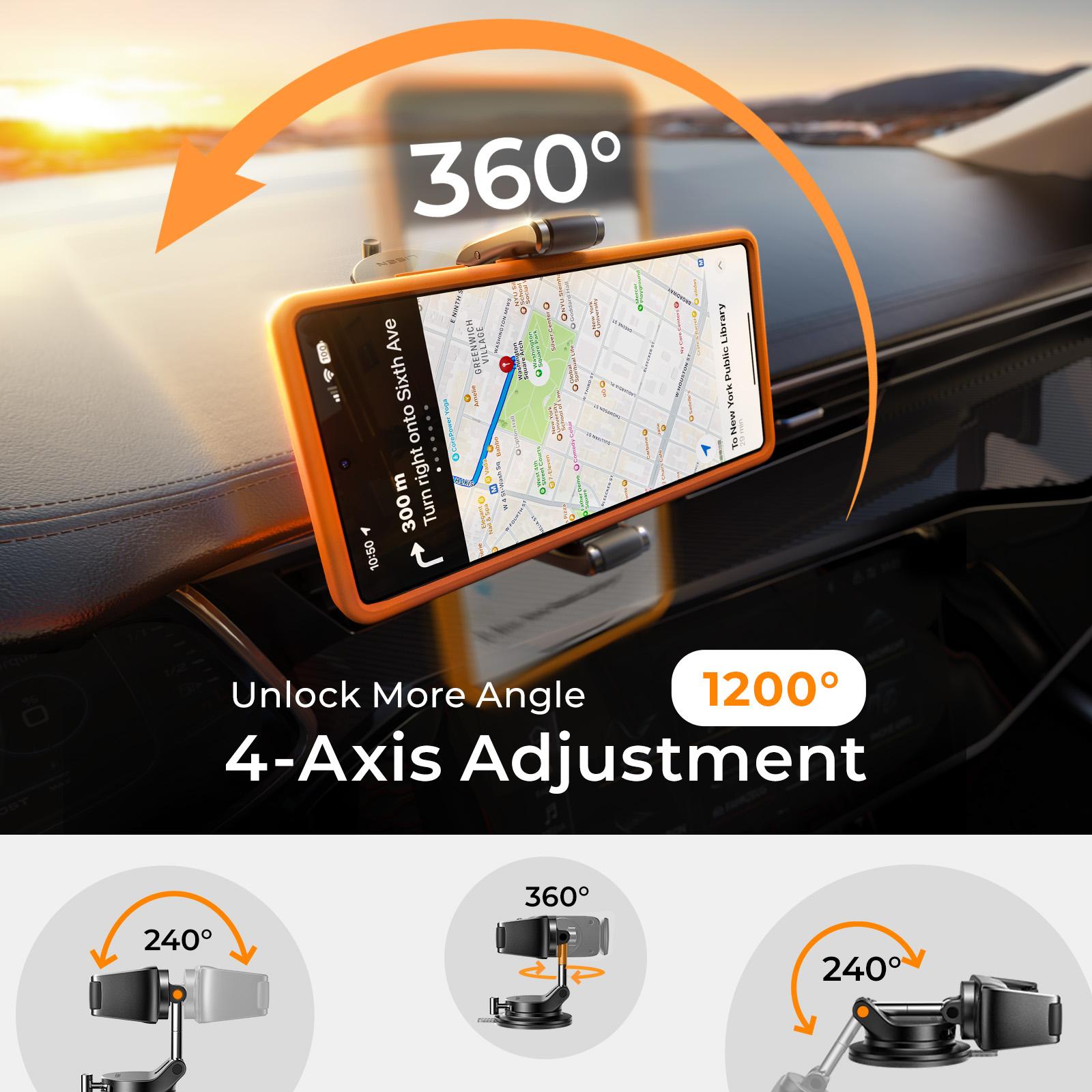 LISEN auto-adjusting phone holder 360-Degree Rotating Phone Mount (upgraded clip for easy attachment and removal), Suitable For 4-7 inch Smartphones Such as iPhone, Samsung, Google, and Nokia