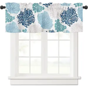 Valance Curtains for Windows Blue Ocean Coral Flowers Drapery Short Curtains Window Treatment for Kitchen Living Room Bathroom Bedroom Summer Fall Season Decoration Farmhouse Vibe Beach House Window Drapes 1 Panel 54x18 Inch Foldable Colorful Divider
