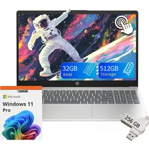 HP 15.6" Touchscreen Laptop, Win 11 Pro,up to 32GB RAM, 512GB SSD,Intel 13th Core i3-1315U(Up to 4.5GHz), Intel UHD Graphics, Copilot AI, Wi-Fi 6,with 256GB USB Flash Drive