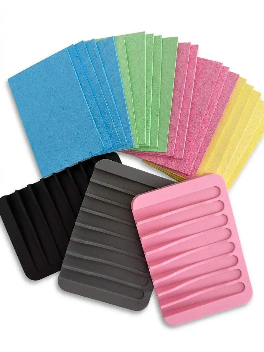 20pcs Compressed Cellulose Sponge with Drainage Tray, Kitchen Cleaning Sponge Set, Absorbent Dish Sponges with Holder