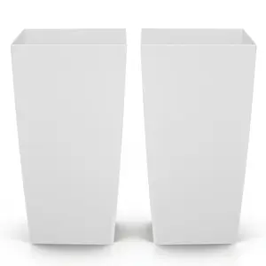 VEVOR Tall Planters Set of 2, 30 Inch Large Outdoor Taper Planters for Outdoor Indoor Plants, Front Porch Plastic Modern Flower Pots with Casters, Inner Pot & Drainage Holes for Patio, Garden, White
