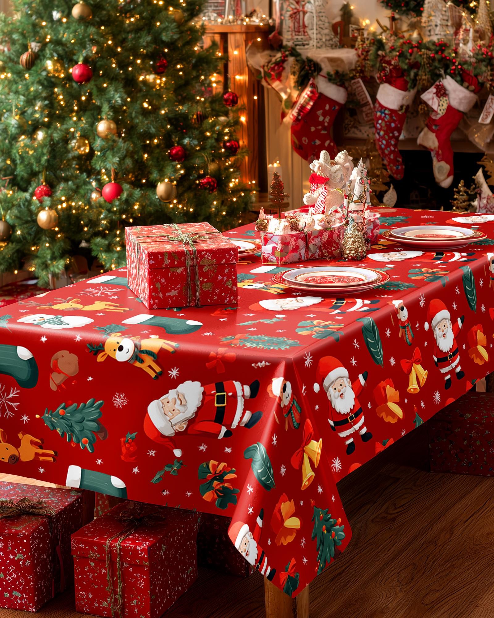 Christmas Tablecloth Disposable Plastic 4-6 Pack 54x108 Inch Leakproof Sturdy Red Green Reindeer Trees for Rectangle Tables Holiday Party Decorations TikTokShopBlackFriday