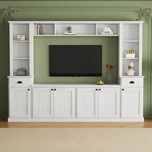 Bellemave   Minimalist Entertainment Wall Unit Set with Bridge for TVs Up to 75'', Ample Storage Space TV Stand with Adjustable Shelves, Modernist Large Media Console for Living Room