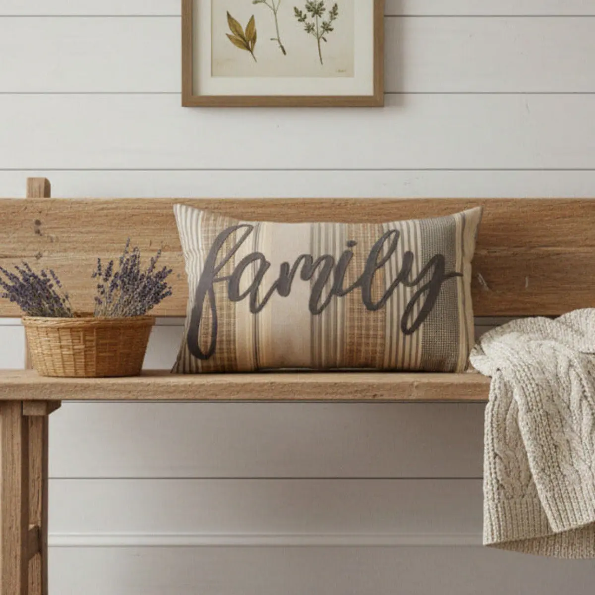 Farmstead Charcoal Family Pillow, Country Farm Home Decorative Cushion for Living Room