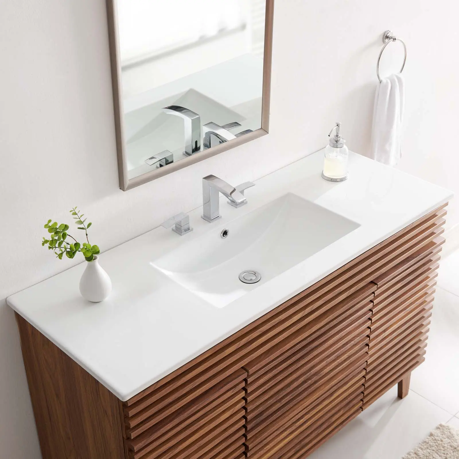 Modway Cayman 48-in Modern Rectangle Single Basin Ceramic Bathroom Sink - White, Indoor Countertop Sink for Daily Routine Faucet Compatibility, 48 Inches